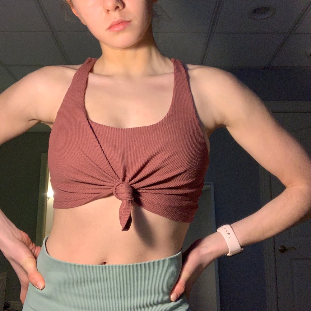 alo yoga ribbed tie front bra top